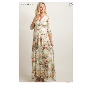 Ivory floral maternity wrap maxi dress